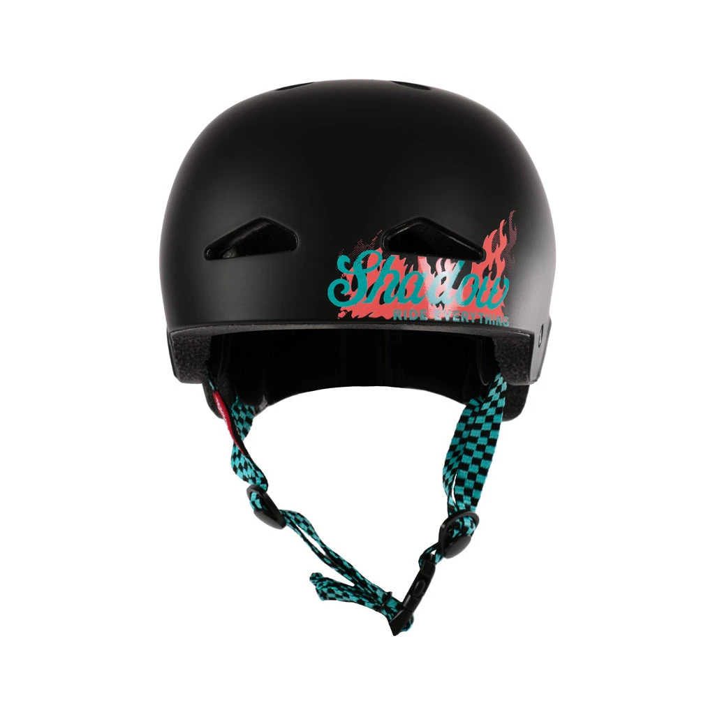 Shadow Conspiracy PROTECTIVE GEARS Shadow FeatherWeight In-Mold Helmet Big Boy Signature V2 - Satin Black/Teal Checkered Straps Shadow Conspiracy PROTECTIVE GEARS Shadow FeatherWeight In-Mold Helmet Big Boy Signature V2 - Satin Black/Teal Checkered Straps