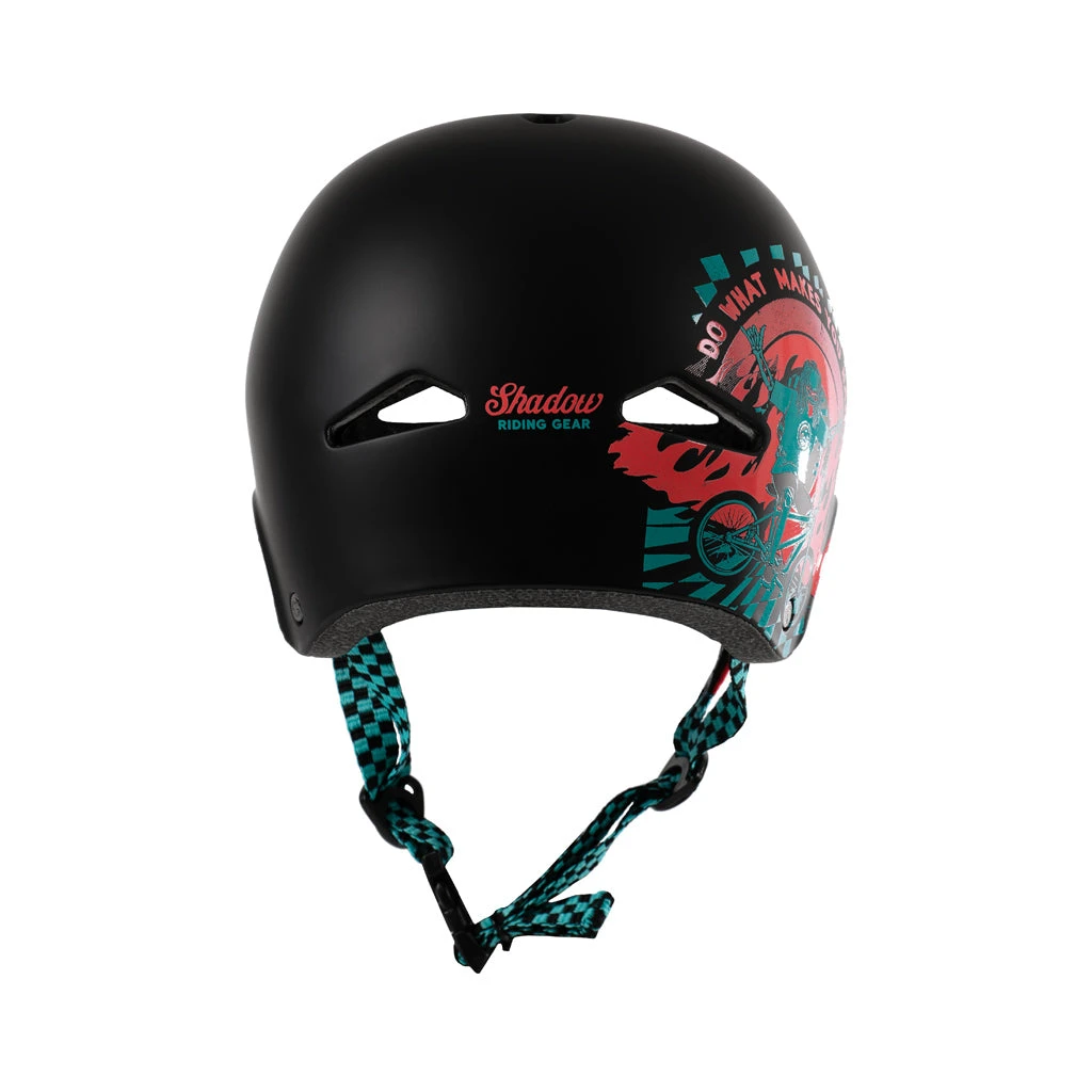 Shadow Conspiracy PROTECTIVE GEARS Shadow FeatherWeight In-Mold Helmet Big Boy Signature V2 - Satin Black/Teal Checkered Straps Shadow Conspiracy PROTECTIVE GEARS Shadow FeatherWeight In-Mold Helmet Big Boy Signature V2 - Satin Black/Teal Checkered Straps