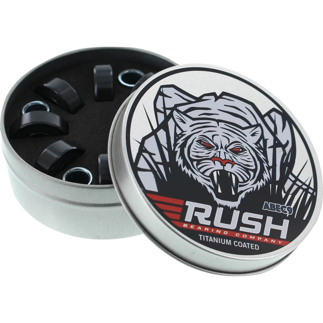 Rush 8mm ABEC-9 Titanium Coated Skateboard Bearings (Set Of 8) Rush 8mm ABEC-9 Titanium Coated Skateboard Bearings (Set Of 8)