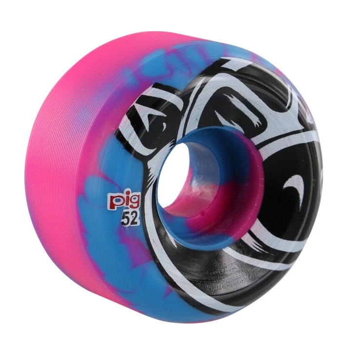 Pig Wheels Head Conical 52mm 101a - Blue/Pink Swirl (Set Of 4) 3 Pig Wheels Head Conical 52mm 101a - Blue/Pink Swirl (Set Of 4)