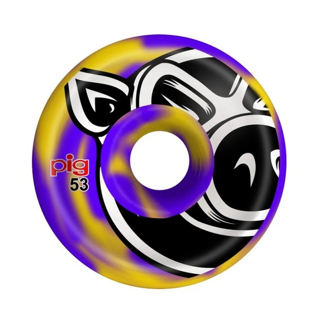 Pig Wheels Head Conical 53mm 101a - Purple/Yellow Swirl (Set Of 4) 3 Pig Wheels Head Conical 53mm 101a - Purple/Yellow Swirl (Set Of 4)