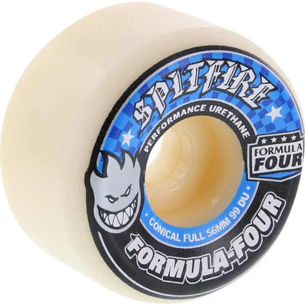 Spitfire Wheels F4 Conical Full 56mm 99a - White/Blue (Set Of 4) 3 Spitfire Wheels F4 Conical Full 56mm 99a - White/Blue (Set Of 4)