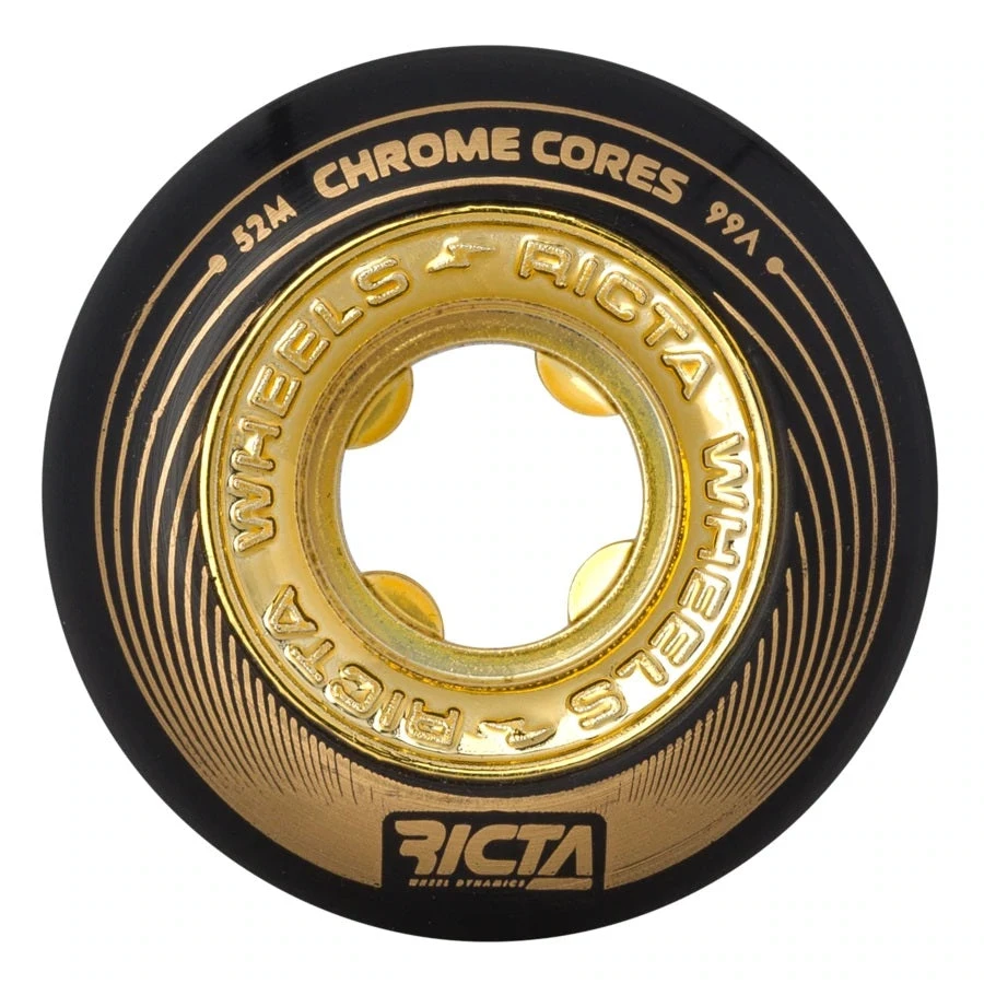 Ricta Chrome Core Wheels 52mm 99a - Black/Gold (Set) 4 Ricta Chrome Core Wheels 52mm 99a - Black/Gold (Set)