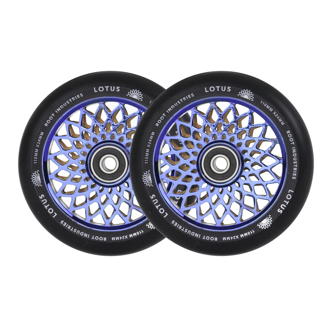 Root Industries 110mm X 24mm Lotus Wheels - Black/Blu-ray (Pair) 4 Root Industries 110mm X 24mm Lotus Wheels - Black/Blu-ray (Pair)