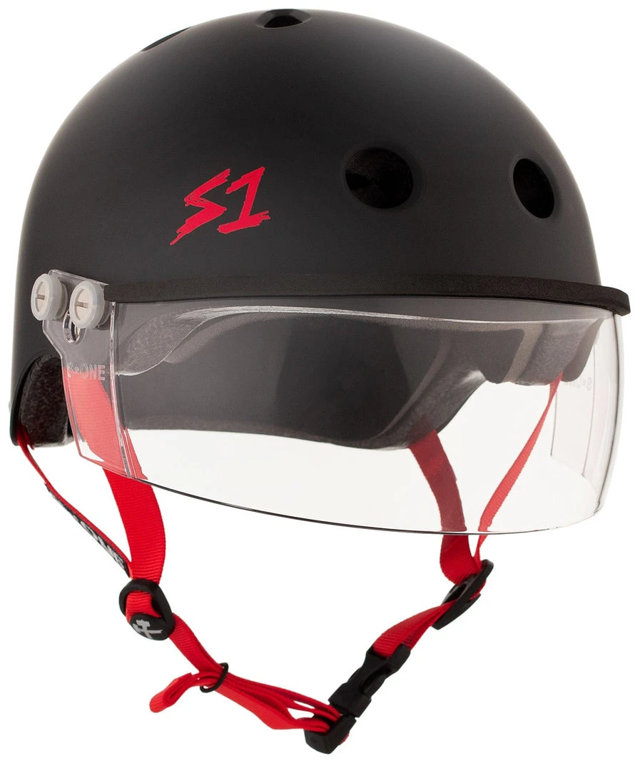 S1 Lifer Visor Gen 2 Helmet - Black Matte/Red Straps PROTECTIVE GEARS S1 Lifer Visor Gen 2 Helmet - Black Matte/Red Straps PROTECTIVE GEARS