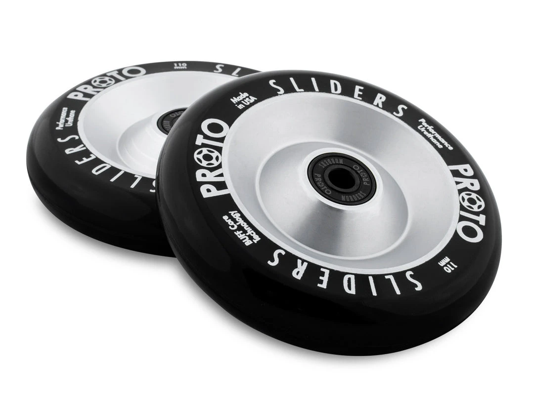 Proto Wheels Classic Full Core Sliders 110mm - Black On Raw (Pair) 4 Proto Wheels Classic Full Core Sliders 110mm - Black On Raw (Pair)