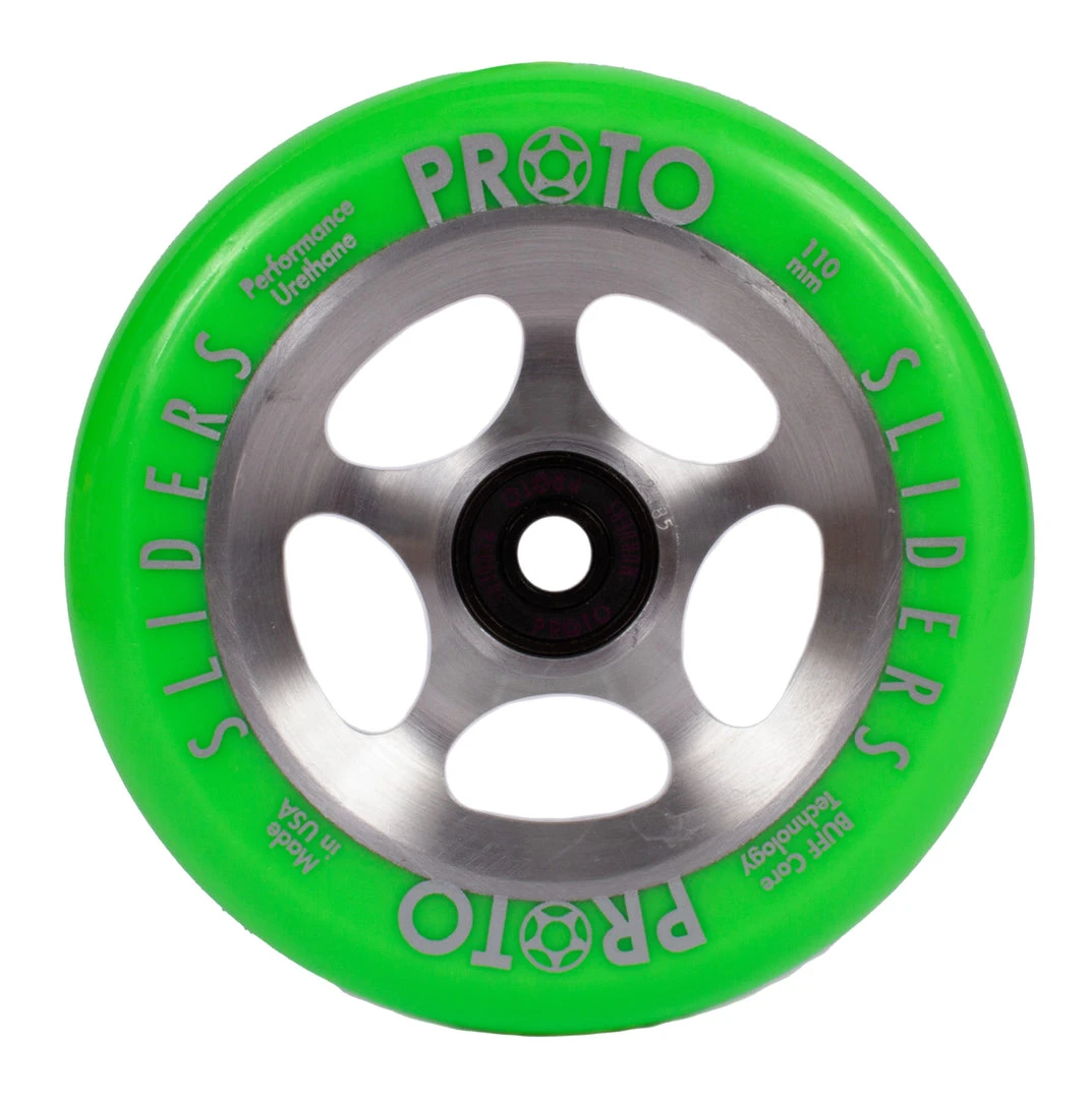 Proto StarBright Sliders Wheels 110mm - Neon Green On Raw (Pair) 3 Proto StarBright Sliders Wheels 110mm - Neon Green On Raw (Pair)