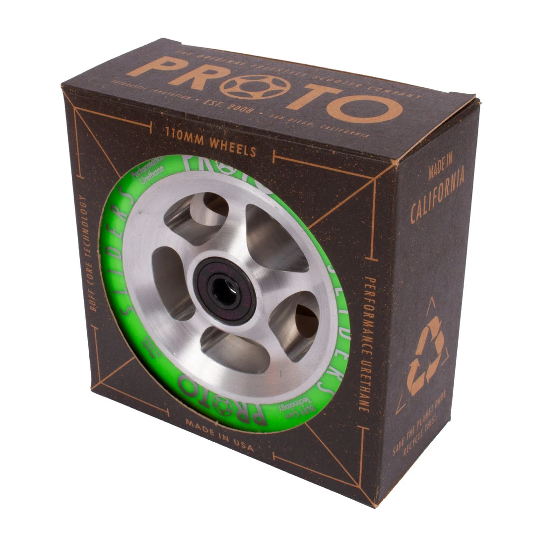 Proto StarBright Sliders Wheels 110mm - Neon Green On Raw (Pair) 5 Proto StarBright Sliders Wheels 110mm - Neon Green On Raw (Pair)