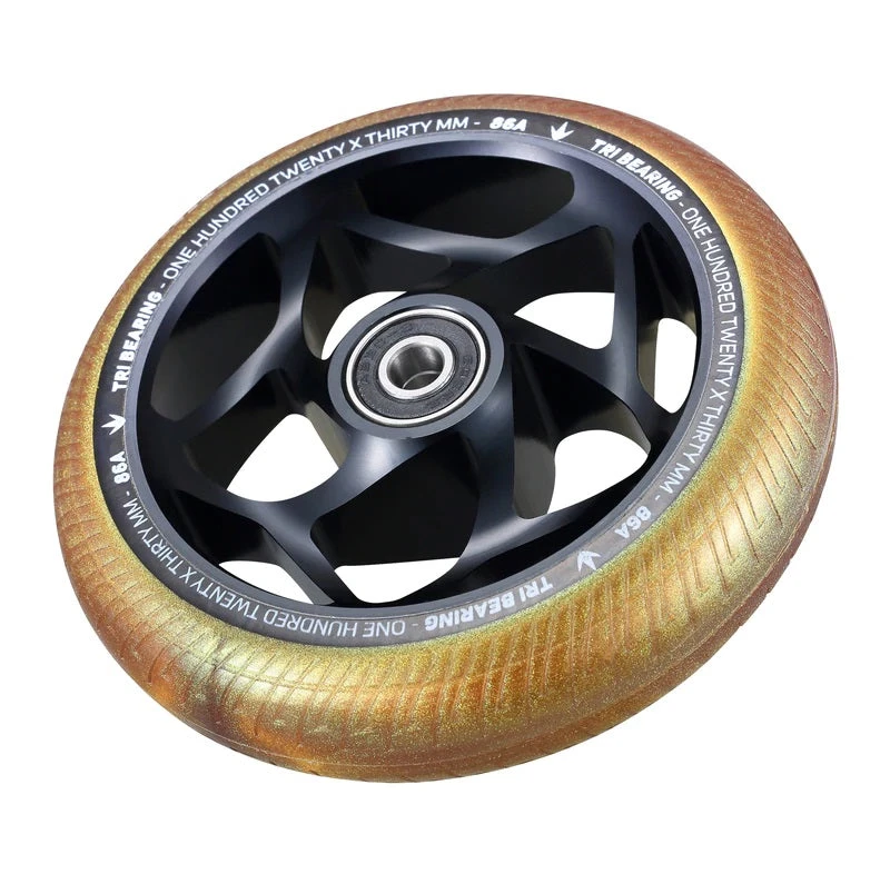 Envy Tri Bearing Scooter Wheels 120mm X 30mm - Black/Gold (Pair) 4 Envy Tri Bearing Scooter Wheels 120mm X 30mm - Black/Gold (Pair)
