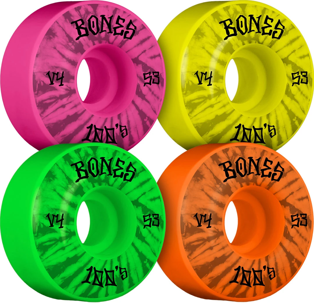 Bones OG 100's Party Pack V4 Wide 53mm 100a Wheels - Multi (Set Of 4) 3 Bones OG 100's Party Pack V4 Wide 53mm 100a Wheels - Multi (Set Of 4)