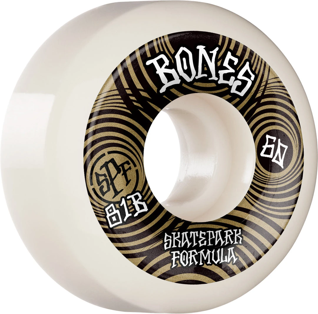 Bones SPF Ripples P5 Sidecut 60mm 101a Wheels - White/Gold (Set Of 4) 3 Bones SPF Ripples P5 Sidecut 60mm 101a Wheels - White/Gold (Set Of 4)