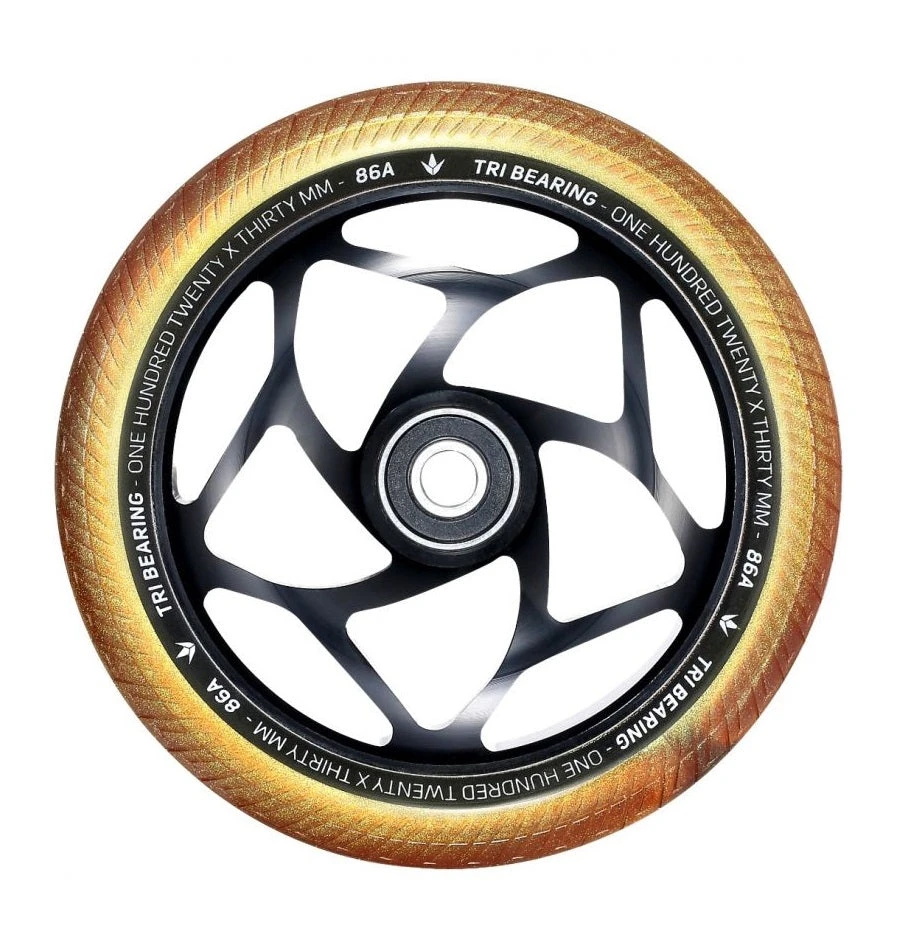 Envy Tri Bearing Scooter Wheels 120mm X 30mm - Black/Gold (Pair) 3 Envy Tri Bearing Scooter Wheels 120mm X 30mm - Black/Gold (Pair)